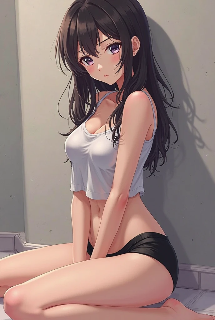 An anime girl without anything clotges on