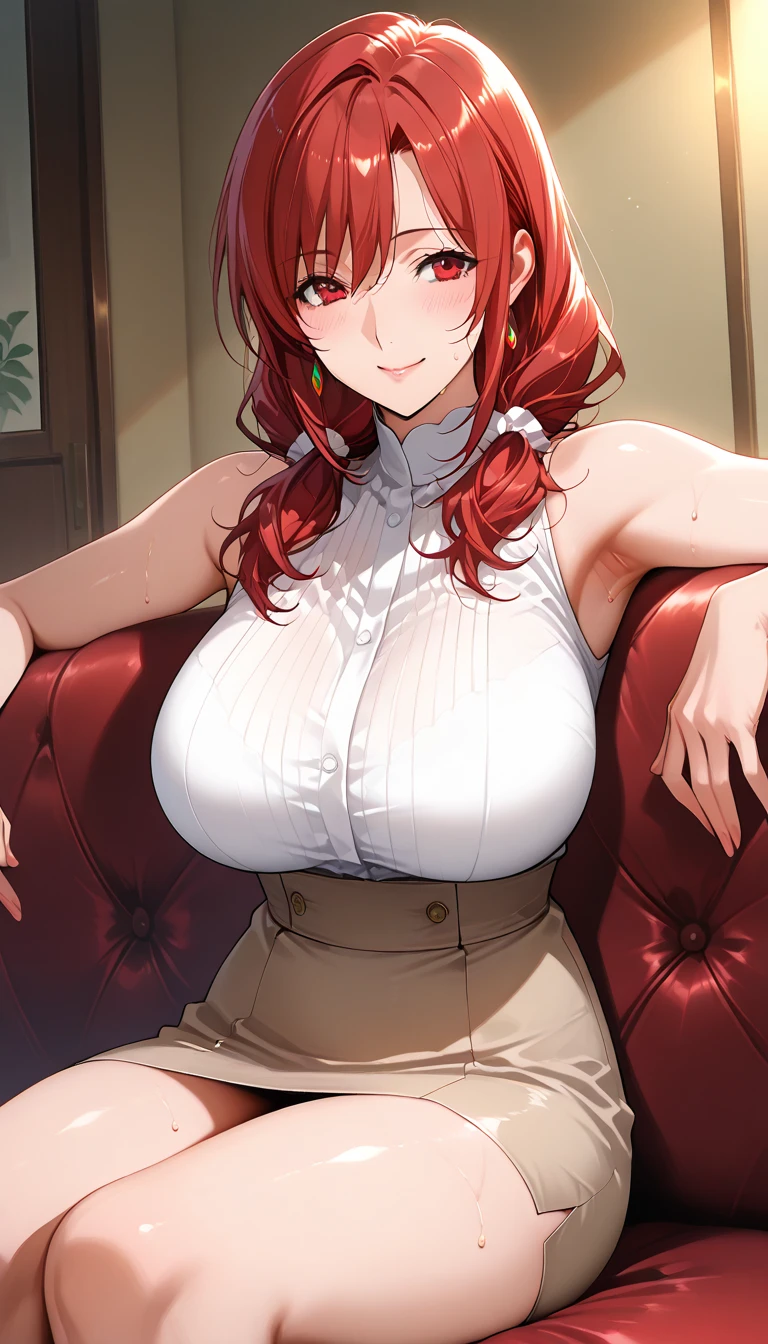 (((masterpiece、Highest image quality、highest quality、highly detailed unity 8kwallpaper)))、(((Illustration of one girl)))、(adventurer)、(((neutral)))、cool、((Long hair with red hair))、Golden eyes、((tall))、(((Muscular and strong body)))、(((Muscle Girl、Muscular and strong body、Split abs、muscular and thick arms、muscular and thick thighs)))、(((manspreading、Sitting on a chair)))、(((Clothing in the style of the Middle Ages、adventurer風の服、adventurer風の装備)))、(Medieval tavern、Liquor bottle on the table)