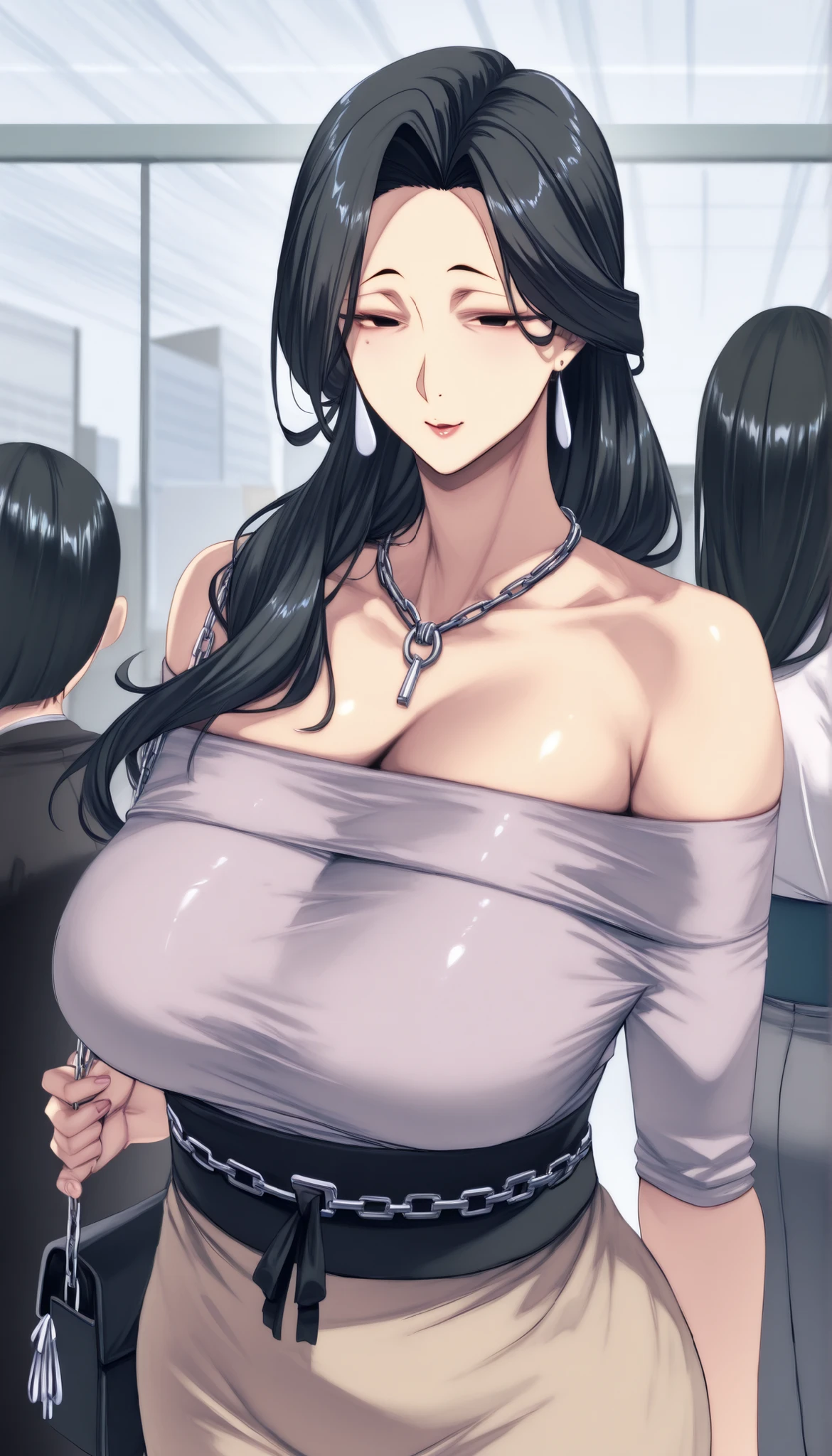(masterpiece:1.1, Best Quality:1.1), HDR, High resolution, {8k image}, 1beautiful mature woman, solo, upper body, {Huge breasts:1.1, gigantic cleavage:1.1, Perfect slim body:1.2}, sexy, {fellatio}, {perfect anatomy}, looking at viewer, seducing, office lady, song-hwa