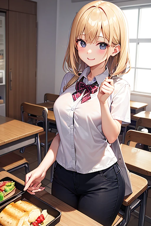 a girl, fox girl, a large bento, put breasts on bento, upper body, shirt, skirt
<lora:large present-001_0.7:1>