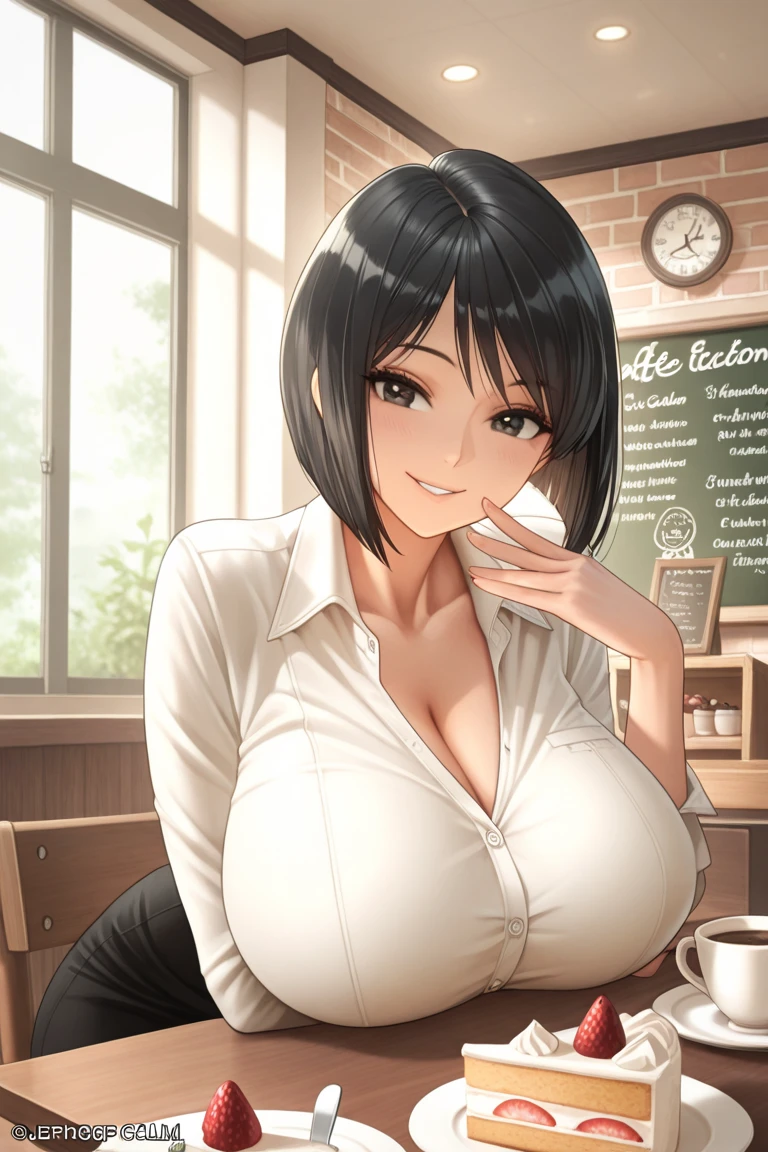 Perfect product、alone、Beauty、very cute、Black Hair, Short Bob Hair、Brown eyes , White hair band、Large Breasts、(shame:1.5)、Blue jacket、White blouse、Headphones on neck、Blue pleated skirt、Earrings、necklace、A big smile、Cowboy Shot、Best Angle、(Cafe terrace seating:1.3)、reading、Excessive sweating all over the body、Masterpiece、Professional illustrations、Professional work、Professional Lighting、Detailed face、Detailed eyes。(nsfw:1.5)、Focus on the face、Close-up of face
