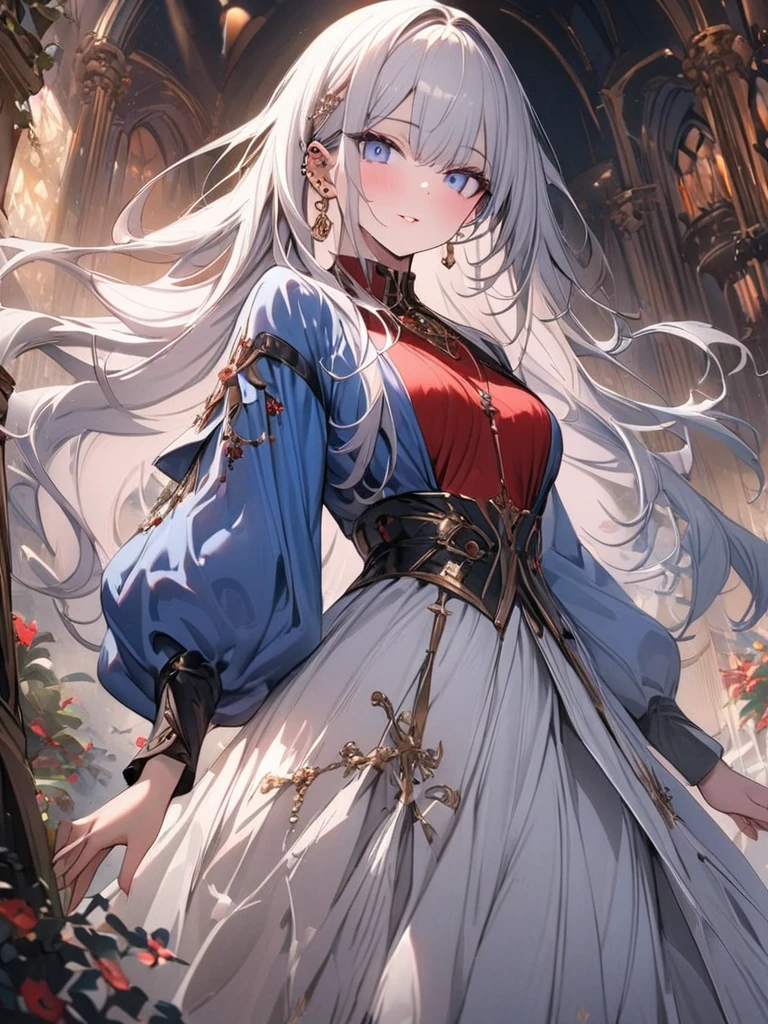 score_9, score_8_up, score_7_up, score_6_up, score_5_up, score_4_up, fkey70, h3l3n, masterpiece, best quality, high quality, hyperrealistic anime painting, anime painting, loose long hair, black background, dramatic diagonal lighting, painterly, realistic painting, soft feature, detailed clothes, detailed, rembrandt lighting, solo, 1girl, dress lift, white hair, black dress, long sleeves, cleavage