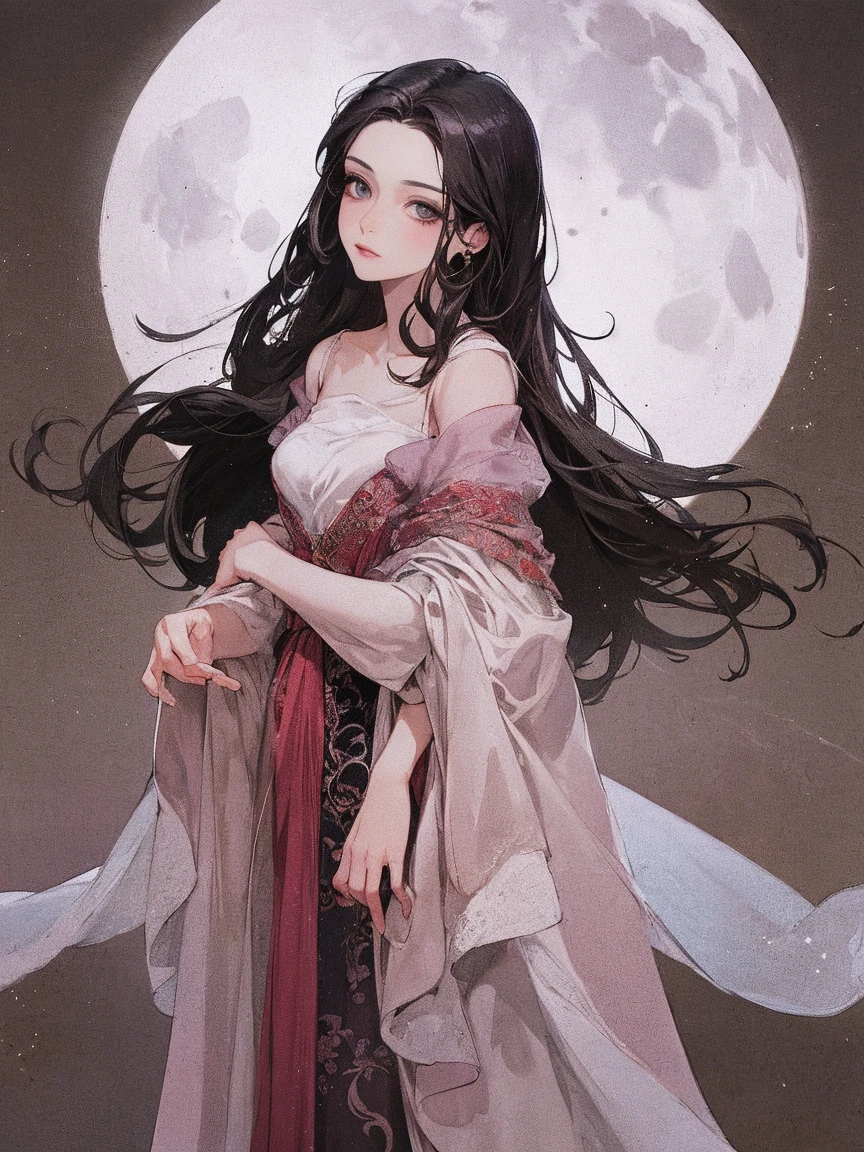 （（Best quality））， （（masterpiece））1 Girl ，moon， Luna， Welcome， Floral scent，Exquisite facial features