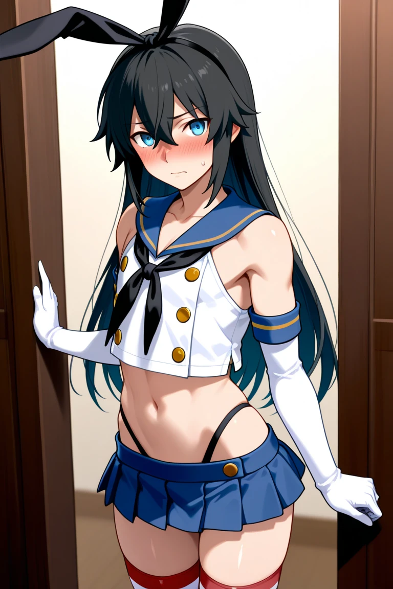 (masterpiece, side lighting, beautiful finely detailed eyes: 1.2), masterpiece*anime, drawing, bright eyes, shiny hair, skin loss, embarrassed face, black panties, thin bra, super long hair, black hair, small breasts, thick thighs, anime-style manga, cartoon, lineart
