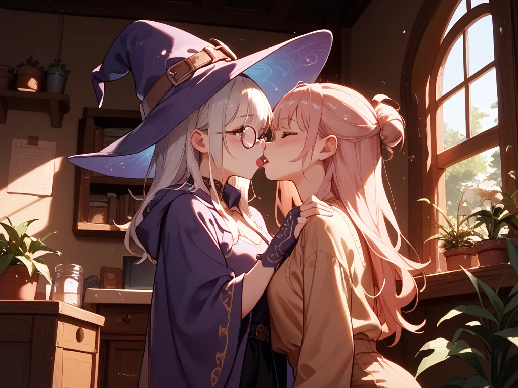 1 woman, 1 man,Wizard, Wizard cap,transparent white porcelain, ((투명 Wizard옷)),((wet clothes)) white gloves, gray hair, long hair,green eyes, droopy eyes,ache, sedentary, I see breasts,,,fat body, vaginal exposure, ((Hogwarts School of Witchcraft and Wizardry)), Clear outlines, short sleeve, best quality, masterpiece, (((kiss)))