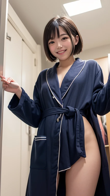 8K, masterpiece, top-quality, hight resolution, 1girl in, 21years old, gradient, gradient_Background, up looking_で_viewer, Nero_hair, Solo by JM, Yoshiko Akishino, traditional Japanese room, skirt by the, A smile, barechested、nudde