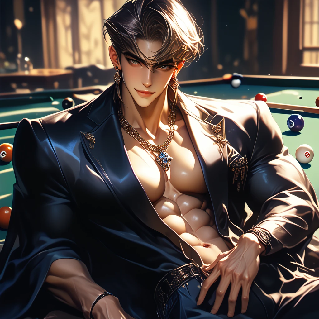The image shows an audacious and confident man, sitting in a chair as if he were the supreme king of seduction. Wearing a provocative and sensual boxer briefs, he displays his power of attraction with a detached hemline to further emphasize his masculinity. With a piercing gaze and a seductive smile, he challenges anyone to resist his magnetic charm. --auto --s2