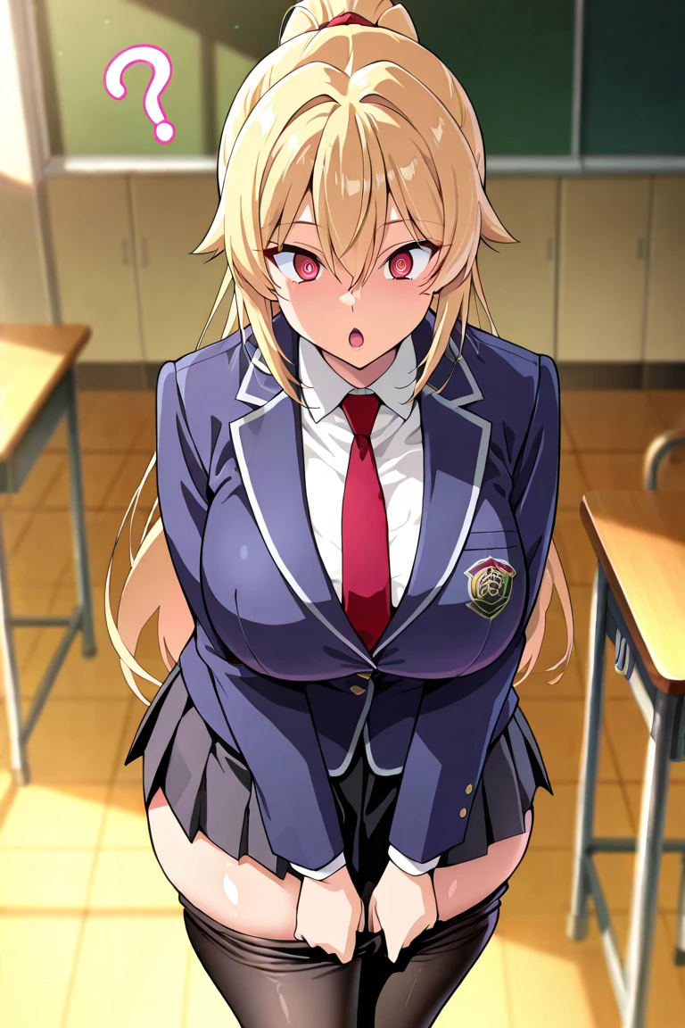 8k, photo and gross, Best Quality, Masterpiece:1.2,1 girl, thighhighs, bow, jacket, pleated skirt, shoes, black thighhighs, The Great Passage, plaid, plaid skirt, blazer, red ribbon tie, tootsuki , skirt, plaid skirt, thighhighs, black thighhighs, pleated skirt, plaid skirt, Neckband, wide, by rubio, big breasts, purple eyes, Thighs, Side locks, tits, mature woman, open shirt, open sack, pink good, neckline, blond hair, purple eyes brillantes, ((Pull on pink panties))、cowboy shot、((panty puller))、usando una minipleated skirt a cuadros color cafe, (locker room:1.2), angry, furious , blushing.