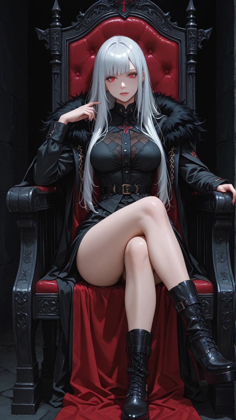 1girl, sensitive, solo, sitting on throne, crossed legs