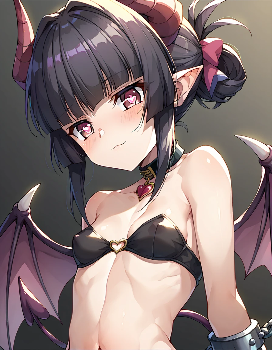 (best quality, masterpiece:1.2), ultra detailed, extremely detailed eyes and face, natural skin texture, detailed skin, natural lighting, chibi, 1 girl, 12-years-old, (cute), devil girl, short twin tails, light purple hair, shiny hair, red eyes, pointy ears, demon tail, devil wings, flat chest, (orgasm face, aroused, blush:1.2), (steam), nude, white background,