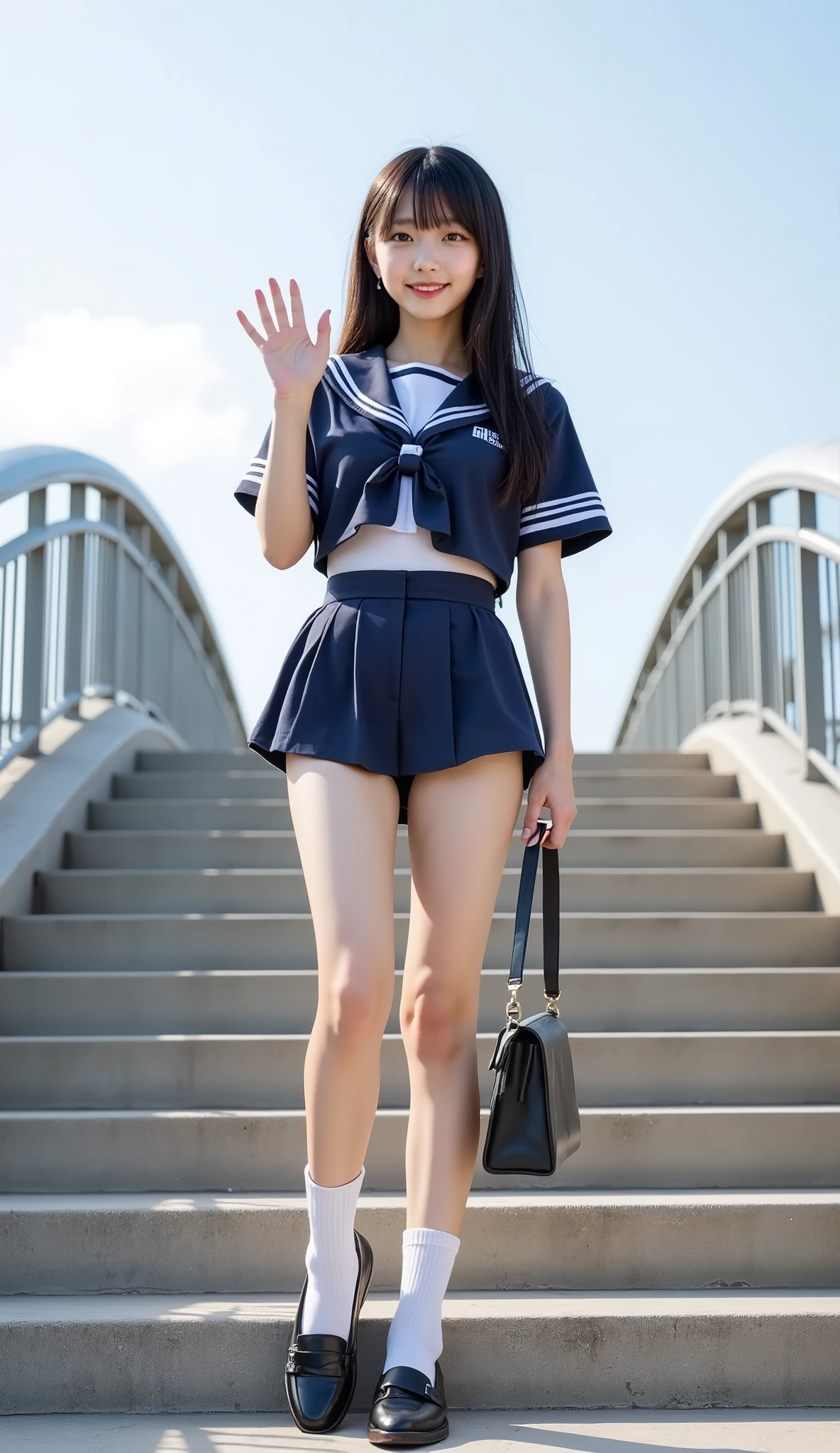 (8K、RAW Photos、Highest quality、masterpiece:1.2)、(Realistic、Realistic)、1 Girl、((Sailor Moon Costume:1.2、Thin legs、whole body、View from the front、smile、Looking into the camera、Hold your skirt with both hands and show me your black panties))、cute