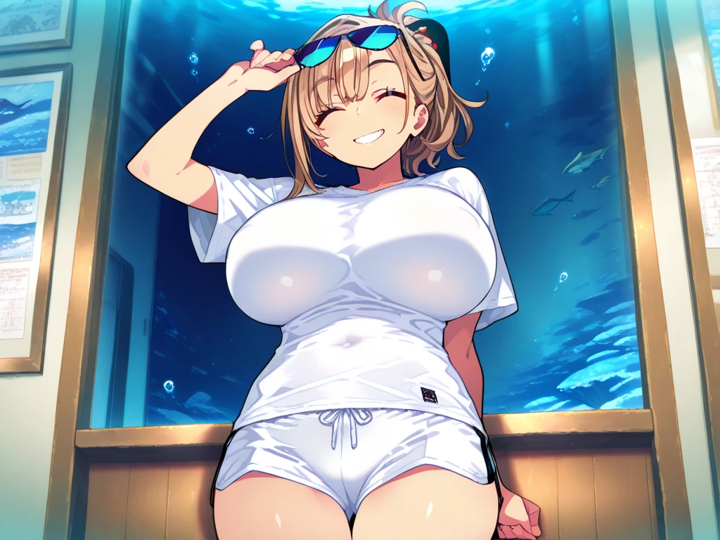 Erotic manga、Highest quality、Smiling Quietly、Magazine cover style、A lewd idol with huge breasts spreads her legs and makes a sex appeal at a resort pool、Perfect proportions、Fatty legs、Clear eyes、Amazingly huge breasts、Erect nipples、Cowboy Shot、Sweaty