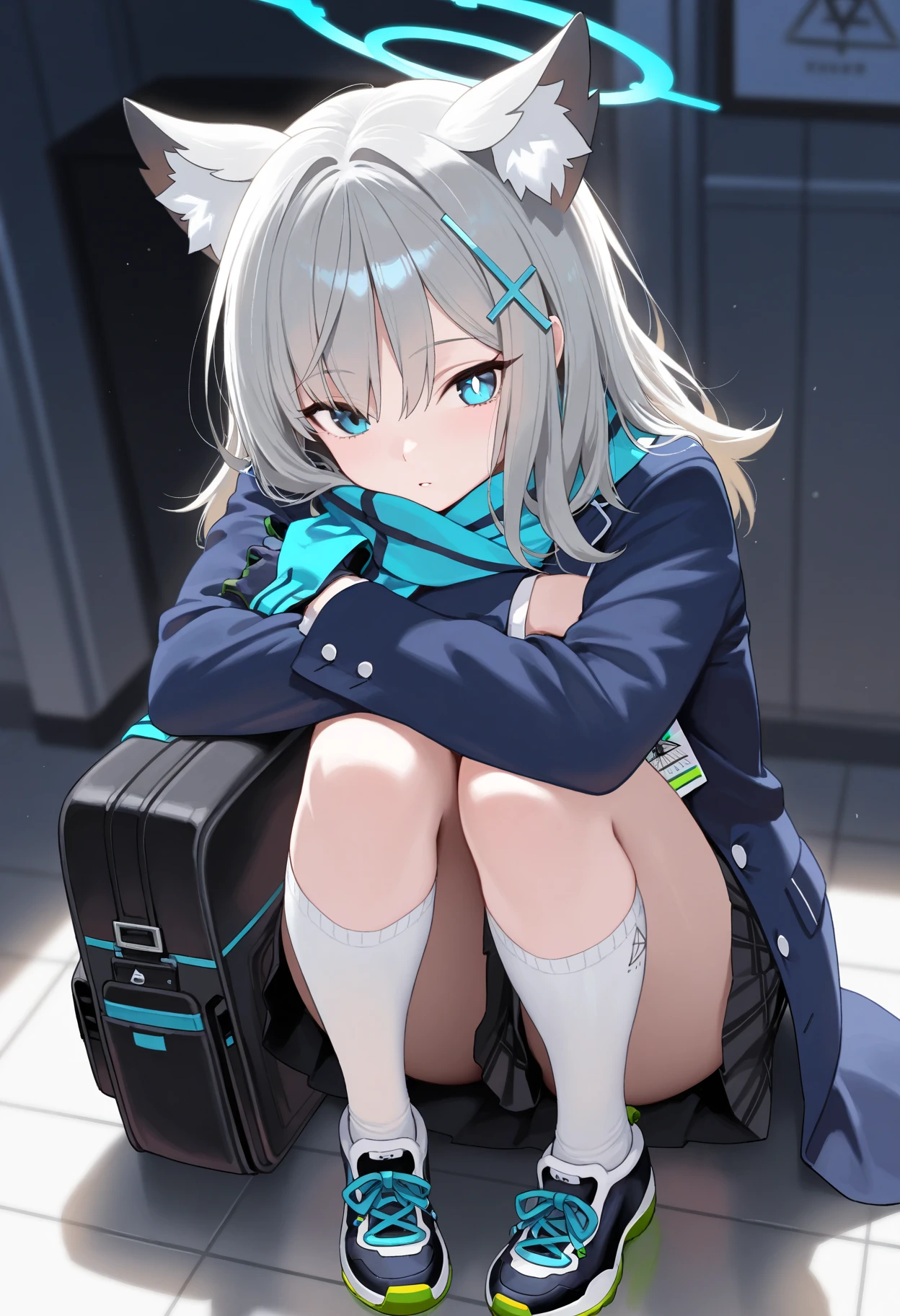 ((Best Quality)), ((masutepiece)), (Detailed), Perfect face, Very Detailed, masutepiece, Best Quality, Official art, Extremely Detailed CG Unified 8k Wallpaper, Dynamic eyes, Full body portrait , (((Having with a man))), lying on one's side on bed, Shy, (((M-shaped legs)))steam comes out of the mouth, Heart eye, trendy style, Long Black Hair, shoulder-length hair, enamel style clothes, In a sexy atmosphere, ((dark blue skirt with green lace)), ((black jacket with blue stripes)), JK Short Skirt, ((Watery eyes)),Lotion Play,my clothes are sticky