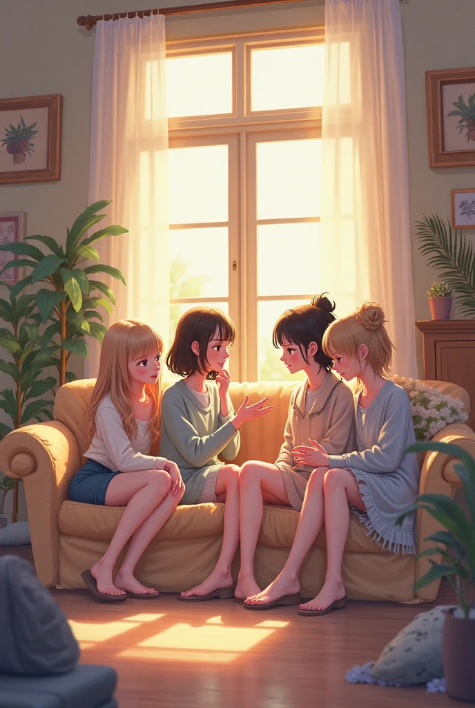 Five young people on a couch, luz azul
