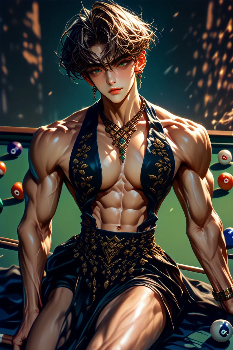 solo, single, in the classroom, a youth, young male, student, seductive expression, twisted waist, black panties, thong, exposed panty edges, muscular, black hair, short hair, handsome, lewd, saliva, top crotch, dark brown skin, seductive, tongue sticking, snake-like tongue, a lot of snakes around, snake tail, a lot of mucus around