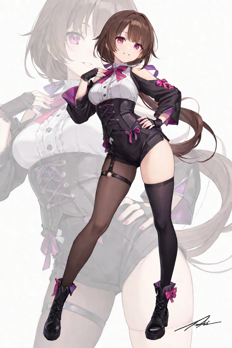 (masterpiece, best quality:1.2), 1girl, solo,standing_split,
Clorinde, white gloves, tricorne, black pantyhose, sleeveless clothing,Sleeveless shirt, Unzip the jacket, detail_face, eyeslashes, purple shinny hair