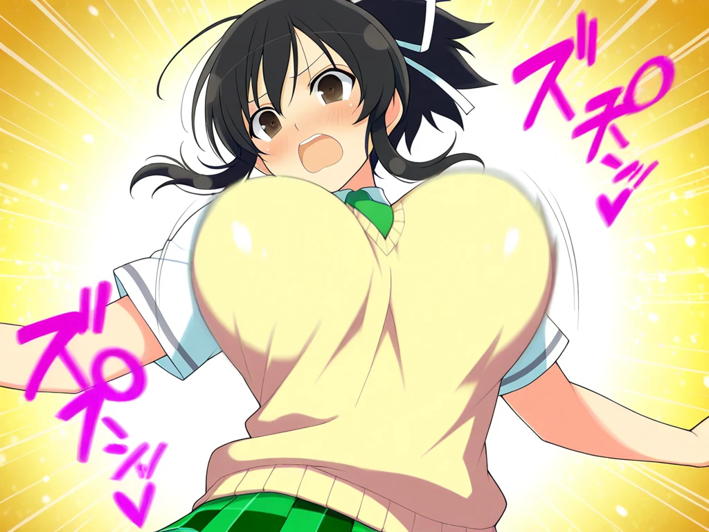 kirisaki kyouko, , bob cut, short hair, black hair, purple eyes, solo, bikini, live stage, Big Breasts, nsfw (See-Through Student Uniform) Nipples Sobbing