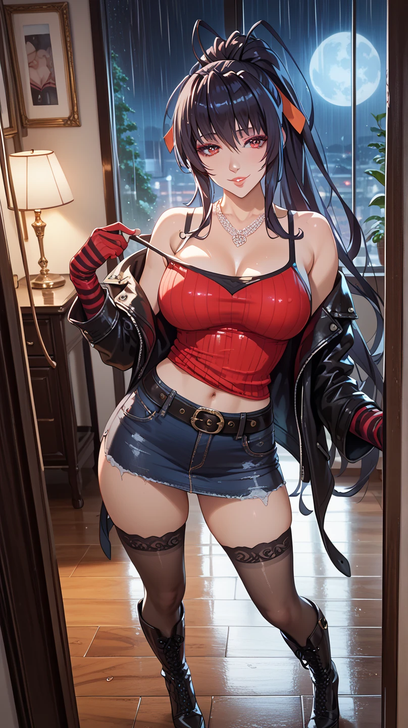 (highres,masterpiece:1.2),(best quality,8k),anime,portraits,sexy,hot,attractive,young,female,(beautiful detailed eyes,beautiful detailed lips),(long hair),(unzipped jacket),(panties),(fashionable),(confident),(dark background),(dynamic pose),(vivid colors),(studio lighting)