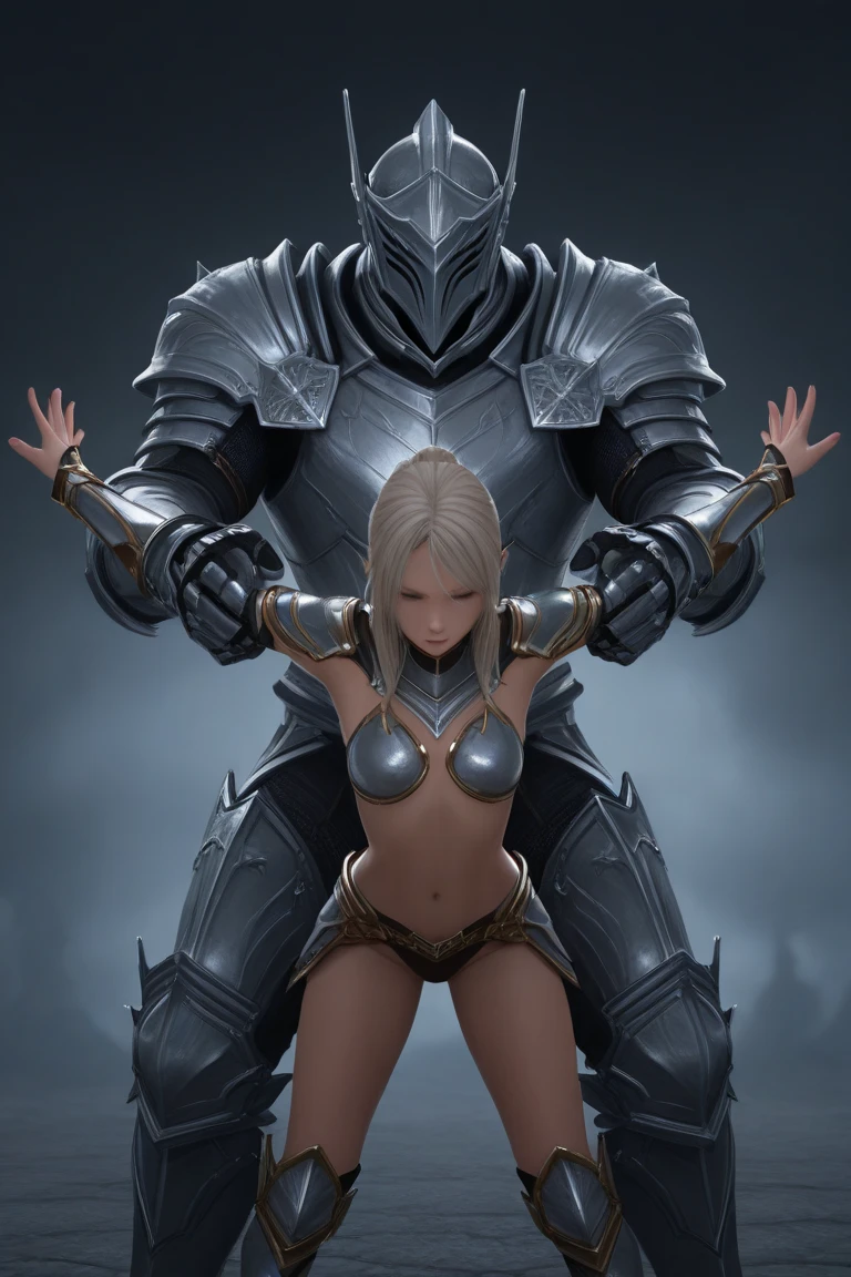 onarmor, girl in front, bound to large human Barbarian, fanny packing, meat shield, cock sleeve, breasts, large breasts, restrained, dungeon, chains,
<lora:onarmor_pony_xl:1>
score_9,score_8_up,score_7_up,score_6_up,ziprealism,(masterpiece:1.2, best quality, absurd res, ultra detailed),realistic, painting