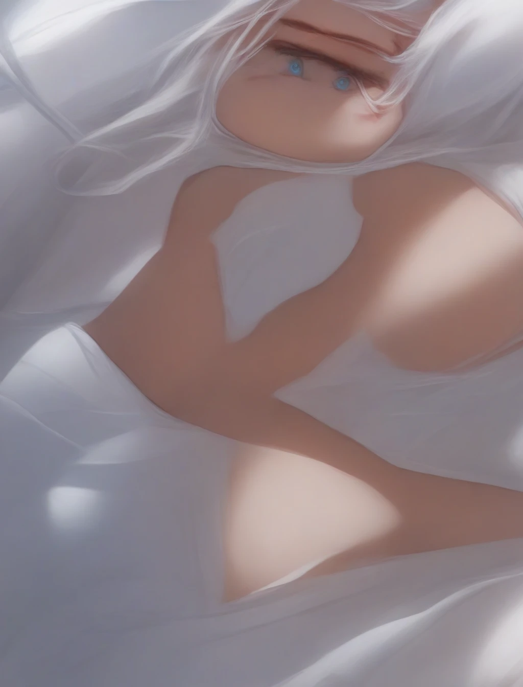 (Masterpiece:1.2), best quality, (illustration:1.2), (ultra-detailed), Background grey (cinematic light, best quality Backlights), clear line, soloist, perfect body, nude, (1girl), disheveled shoert hair, short white hair and grey eyes, expresive eyes, looking down, sexy face, open mouth, barefoot, big breast, pale appearance, very pale skin, (shy: 1.2 ), (makeup), high contrast, (best illumination, an extremely create and beautiful), open legs, sugestive position,