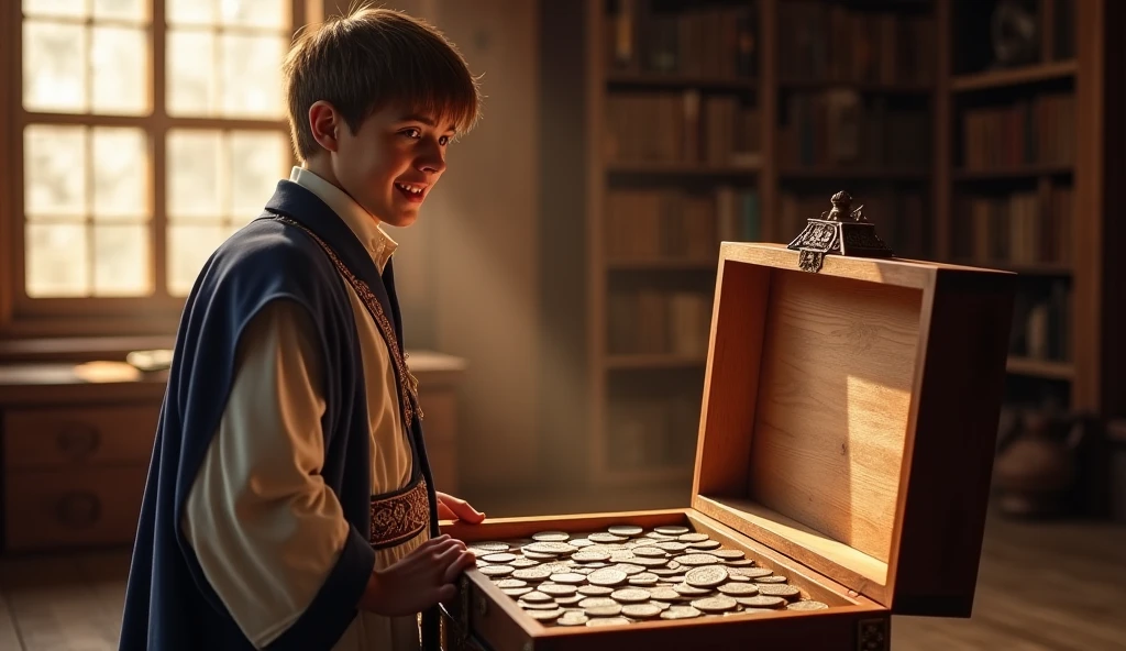8 year old boy who is singing and playing the tambourine in a church with his friends all dressed formally