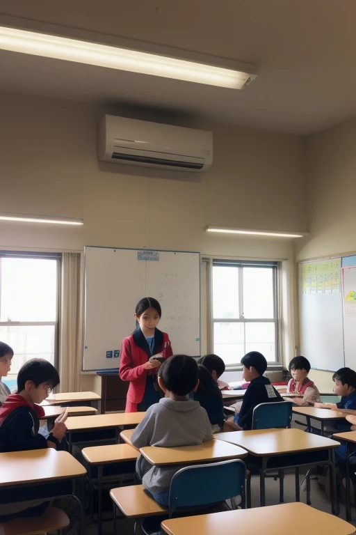 Elementary school girl、Japanese、Schoolyard、Standing on a podium making a speech
