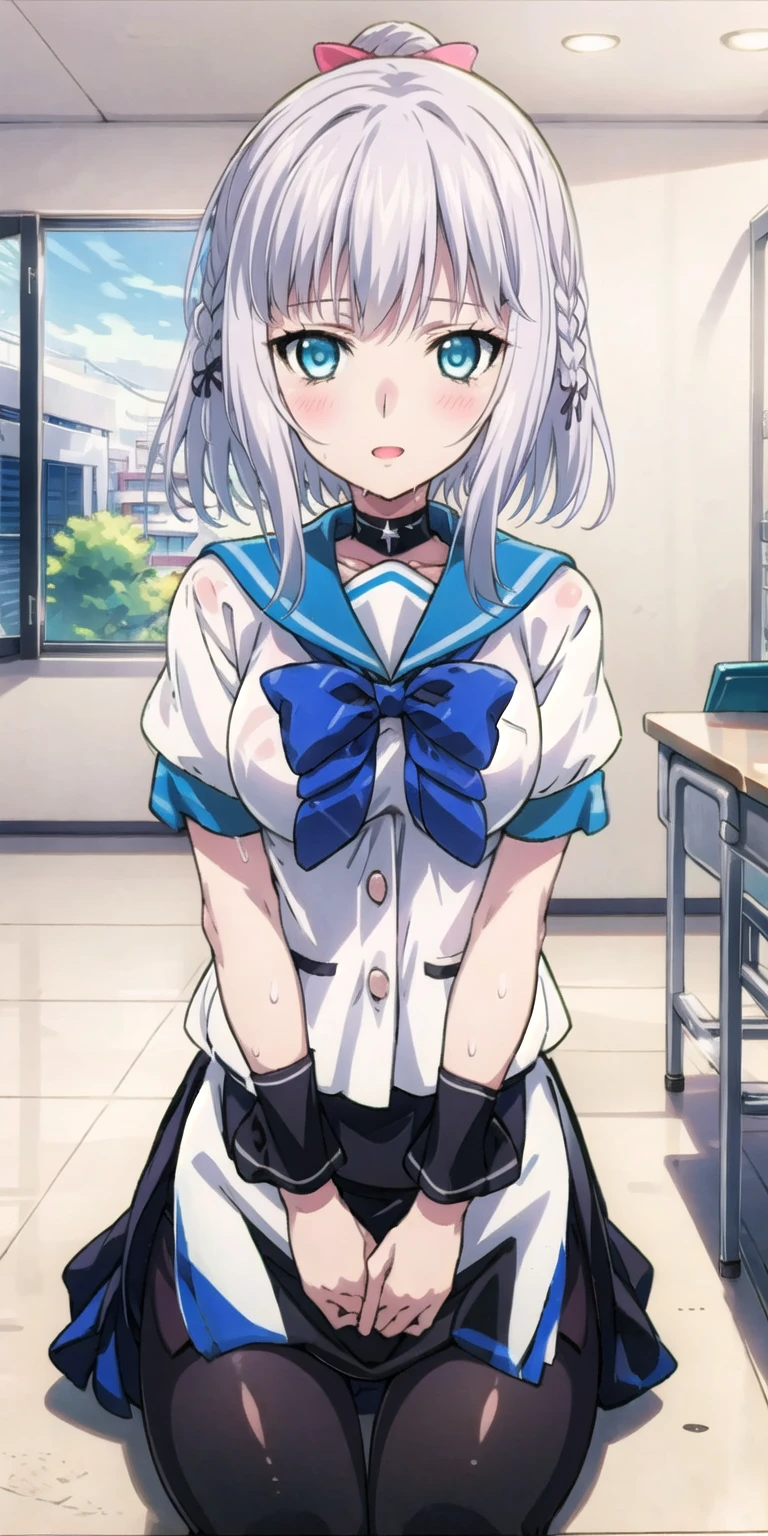 BREAK Perfect Anatomy、Highest quality、(cute:1.1)、(cute)、(High resolution:1.2)、Unbelievably absurd:1.3、Incredible illustrations、(cuteイラスト:1.2)、nsfw,（Beautiful background、Public toilet、Planting）、1gial(Silver Hair、Straight Hair、Bobcut、9 years old female,height 1.2meters, slim 25kg）(flat chest、Dark Skin:1.6,Red Eyes)((((vulgarity))))( Sex preparation:1.2upright straddle),(public indecency,rape(((shackles,)))）、(breathless,trembling,chain),pussy juice:1.2,How(anal,Sex),How in ass,(1fat boy),penis ,（（school uniform,garter belt）（multiple views）