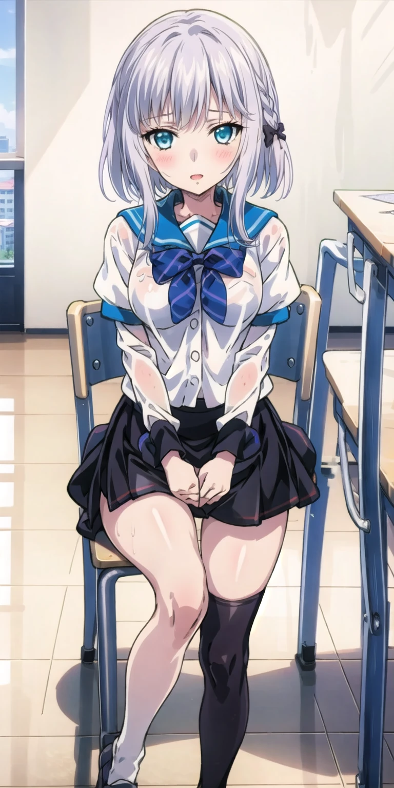 score_9, score_8_up, score_7_up, best quality, masterpiece, source_anime, BREAK, Megami Magazine.jeloejsk, light purple hair, purple eyes, x hair ornament,, large breasts,, lewd face, naughty face, pleasure, perfect ass, head back, solo girl, perfect hands, spreading ass, anus, panties, wet pussy, dildo anal, anal stretched, holding dildo, classroom, desk, exposed breast,choked by anal, wide angle,transparent glass dildo, crossed eyes, screaming, monster dildo, wide dildo, large dildo, long dildo, super large insertion, crazy for sex, spreading legs, shiny skin, medium breast, exposed breast, crave for anal,