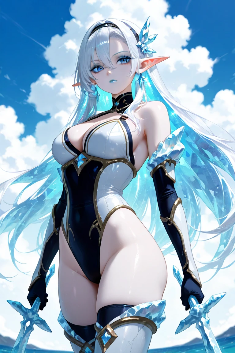 eleonora bonnefoy, sexy, (doggy style: 1.2), table top, (penetration: 1.2), silver hair, blue eyes, glamorous body, angel wings, (beautiful one-piece dress, pure white), (big breasts: 1.6), beautiful cleavage, (white elbow gloves), wide hips: 1.2, big ass: 1.3, (flapping in the sky, flying sexy pose, big), (four fingers, one thumb), (shooting, front, from below), (sky background, clouds, sun, bird, in the sky), (ultra-detailed animation, 32K ultra-high quality, masterpiece)
