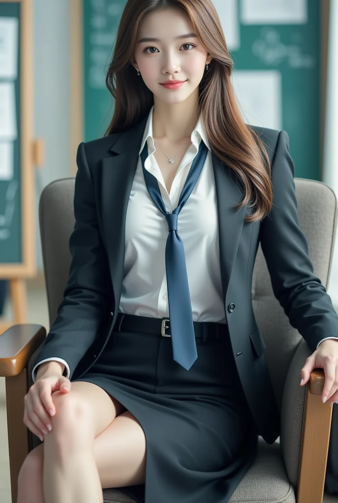 (big beautiful blue colored eyes:1.1), small breasts, ((medium-length bobbed hairstyle:1.2)), 1girl,((a secretary wearing blazer and unbuttoned formal shirt with thigh high stockings sitting on a desk:1.2)), (lolicon:1.3),(fifteen year old girl:1.4), (very young Korean preteen:1.6),1girl, extremely detailed CG unity 8k wallpaper , full body picture, (8k, best quality, masterpiece:1.2), (realistic, photo-realistic:1.4), (RAW photo), octane render, complex 3d render ultra detailed of a beautiful porcelain profile woman, studio soft light, rim light, vibrant details, ultra-detailed, realistic skin texture, detail face, silver hair, beautiful detailed eyes,Fujifilm, Depth of Field, absurdres, office environment