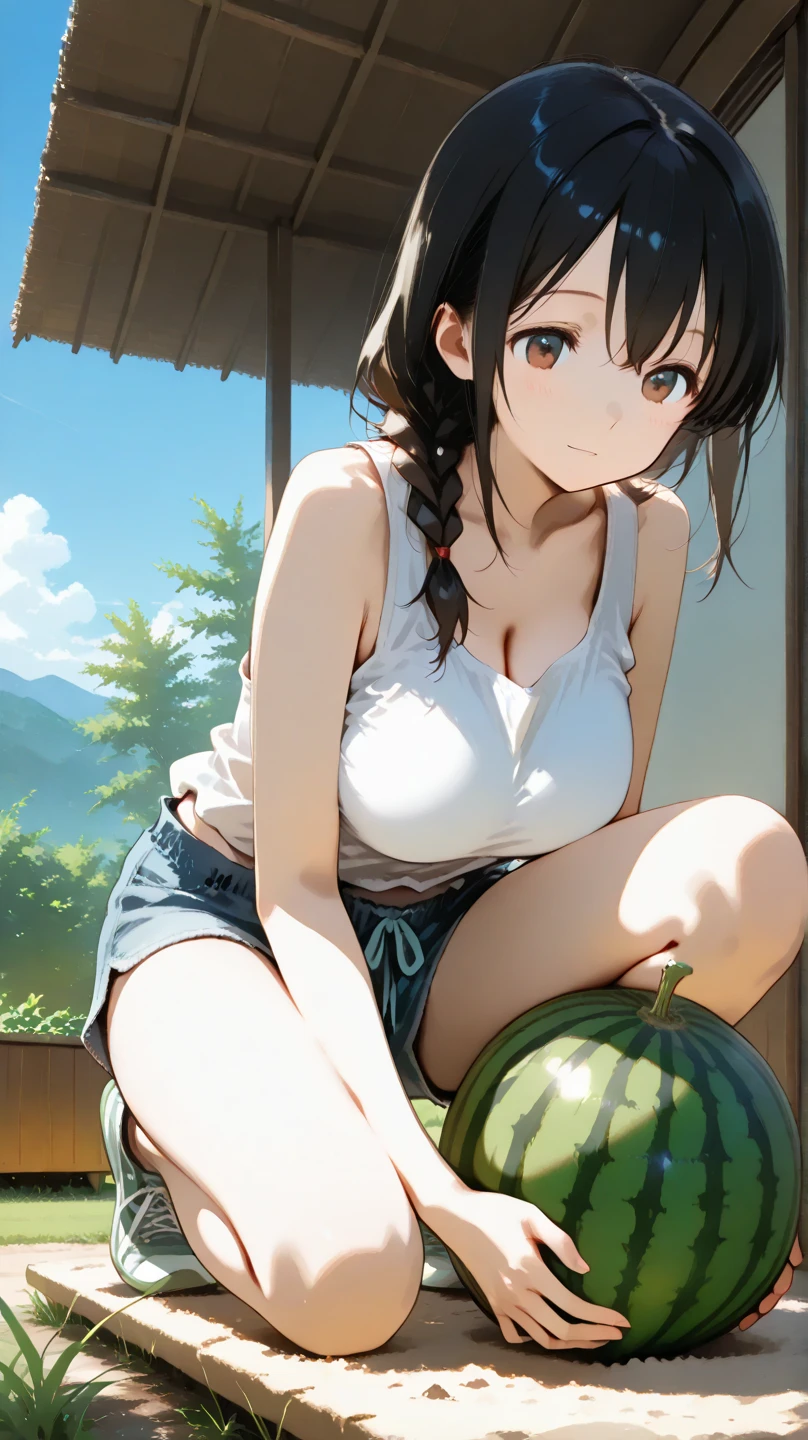 World of Pokémon、A sexy picnic girl with big breasts and a gentle, mature Pokemon trainer、Grassland、Sit with legs apart、Man muscle、blush