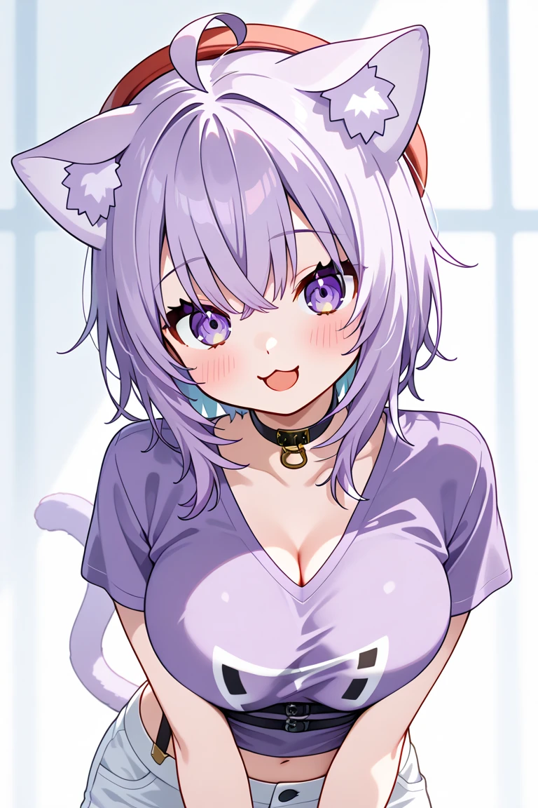 1 wolf girl, rose quartz eyes, wolf ears, wolf tail, short hair, (smile:1.1), (parted lips:0.8), cute, 
bare arms, medium breasts, (cleavage:0.8), (collarbone:0.9), (thighs:0.7), 
tube top, overalls, (ribbon:1.1), 
hand in pocket, pink street, 
sharp focus, looking at viewer, cowboy shot, 
(intricate:1.1), (light pink theme:1.1), (light pink tone:1.1), (deepblue tone:0.9), (anime coloring:1.1), illustration, 