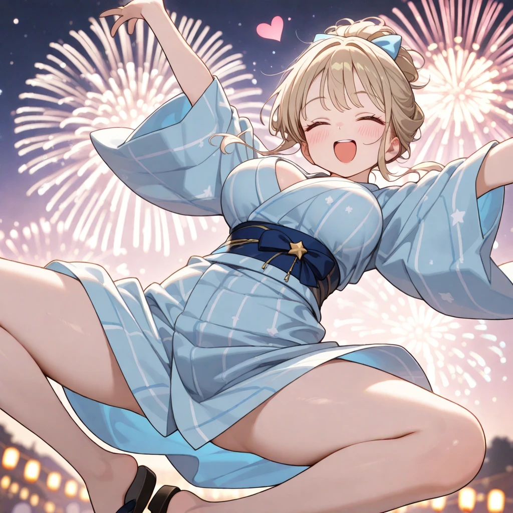 ((One personの女性)), Beautiful Face,(Laughing embarrassedly), (naughty face:1.2), ((Wink:1.9)), (head tilt:1.3), Laughing with your mouth open, upper teeth, ((full-face blush:1.5)), ((saliva trail:1.3)), ((humid:1.3)), sit, ((spread legs:1.4)), (showing white thong)), ((female masturbation:2.0)), ((pussy juice stain:1.5)), ((groin focus)), looking down at viewer, Glossy pink lips, Shining Face, night, Observatory, Festival decorations, firework, ((Anime style background)),masterpiece, Highest quality, so beautiful,up to date, Complex details, (Pink long nails),(ring),(bracelet),(choker),AI-generated, Complex,High resolution, Highest quality, super high quality,3D Images、3D Images,One person,Long blonde hair,ponytail, wavy hair ,Anime woman posing for a photo, ((Fine grain、Turquoise Eyes、Shining Eyes:1.3)), (Squint your eyes:1.1),a hyperRealistic , hyperRealistic , Realistic,Anime woman with long white hair, Smooth anime CG art, A woman in a colorful kimono with gold embroidery, (Pink long sleeve kimono),Red floral pattern,Long flower hair ornament,Earrings,Mature Body,(Big Breasts:1.1),Tall,Abdominal muscles,Tight waist,(Zoom up to face:1.1), ((from the side and slightly from below)),