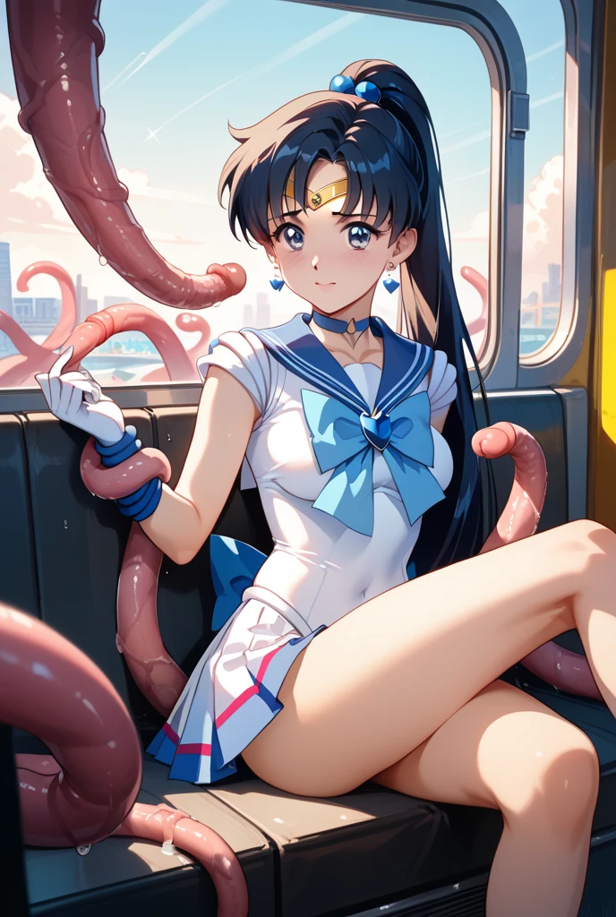 lighting like a movie、Spread your crotch、Spread your legs apart、full of sweat、Opening legs、Tied to tentacles、embarrassed from、Sailor Chibi Moon、Sailor Senshi Costume、White leotard、top-quality、uterus、covered in cum、 Wearing sweat、full of sweat、tiny body、