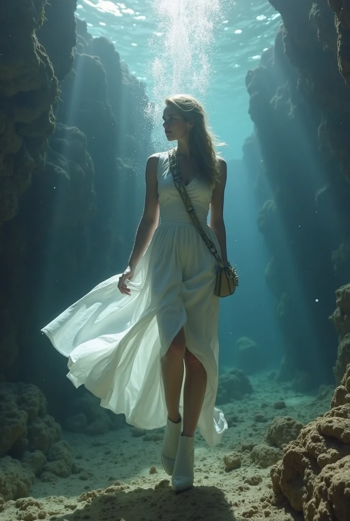Best quality，tmasterpiece，Partial underwater photography，Reflectors，Blonde 1.3 ，Messy hair floating，slimfigure，Hanfu，long leges