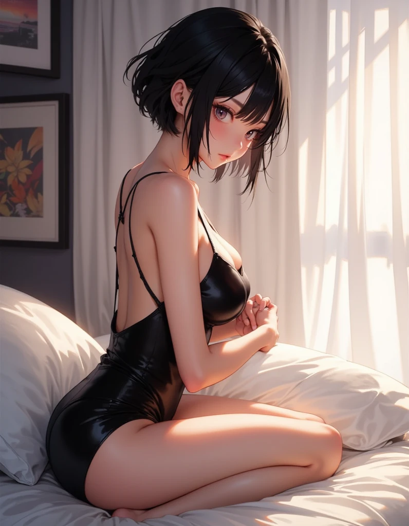 Character art of a woman, grey eyes, black hime-cut hair, lovely, 8k resolution art, accurate features, lovely, art of Michael Carson, Mead Schaeffer, James Abbott McNeill Whistler, Jeff Lemire, Jessie Willcox Smith, John Lavery, Joseph Lorusso, Kelly Mckernan