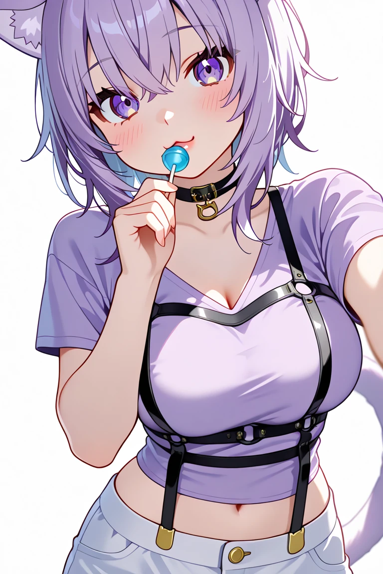 (suggestive:1.3),(corruption),1raiden shogun,(japanese clothes),holding ((popsicle)) melting,dripping, purple hair,purple eyes,blush,upper body,(ahegao:1.1),(naughty face),collarbone,trembling,sweat,sweatdrop,heart,skindentation, (crazy:1.3),(speed lines),sun, outdoors