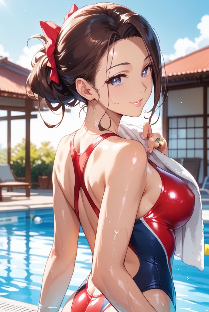 (((Landscape angle)))(((Crawling on all fours, Emphasized buttocks)))((((13-year-old girl, ))))独奏,( ((Breasts enlarged)))、(((A slight smil, )))(((Cleavage emphasis、)))Wearing a red swimsuit、Versatile poses、((braided hair bundles))、A masterpiece with sexy wet hair, top-quality, realisitic, ultra-detailliert, (shinny skin, Sweating: 1.4), looking at viewert, short dark hair, Brown-eyed, slender, dynamic light and shadow, hight resolution, foco nítido, depth of fields, Narrow-eyed, Sharp pupils, Realistic pupils, (breasts are small: 1.6), (Thigh thickness: 1.0), Indoor pool