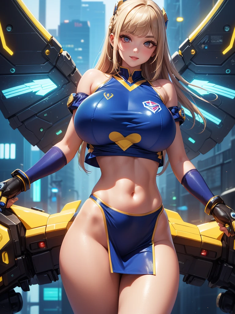 (((masterpiece))), (((best quality))), ((ultra-detailed)), (illustration), ((an extremely delicate and beautiful)), ((super detail)), ((high resolution)), (((nsfw))), ((cybernetic)), (futuristic), (biopunk), (fantasy), full body, stylish, (seductive), (((erotic))), (((20 years old))), metallic cloth, (pussy juice), camel toe, (maid), (android), ((mechanical wings)), delicate metal decorations, gleaming skin, shiny body, two legs, ((((female masturbation)))), soaking wet, breast focus, (((tall))), slender legs, ((big round eyes)), cute eyes, drooping eyes, ((adult)), (right hand on the clitoris and left hand on the breast), two hands, five fingers, no extra hands, elegant smile, braid, medium length hair, (((ultra-huge breasts))), ((metallic blue)), ((dark blonde)),