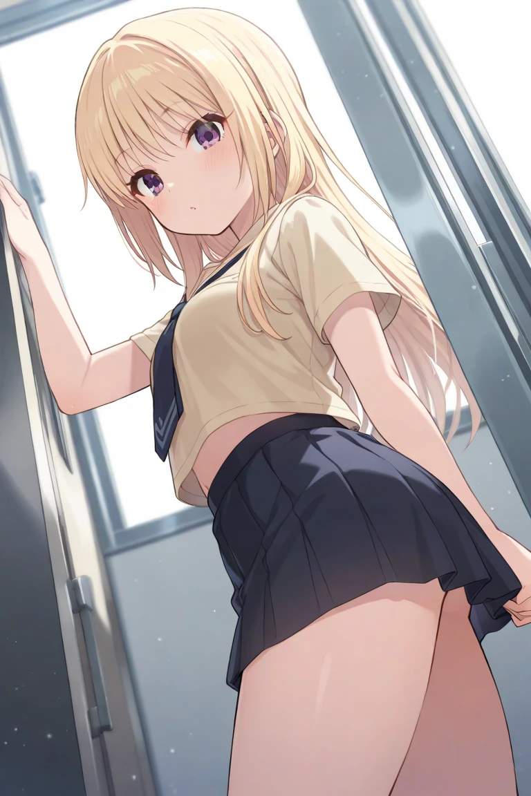girl,Young,、(masterpiece,Highest quality),Street,Completely naked,Bare shoulders、Gal、Blonde、smile、passionate、long hair、(Underboob),Big Breasts,Cleavage,(stomach),Black mini tube top、looking at the camera、barefoot、A very short black miniskirt,(Ultra Micro Mini Pleated Skirt),Strong winds、No underwear、The skirt is blown up by the wind、solo、Are standing、barefoot,In the subway、City、City of the near future
