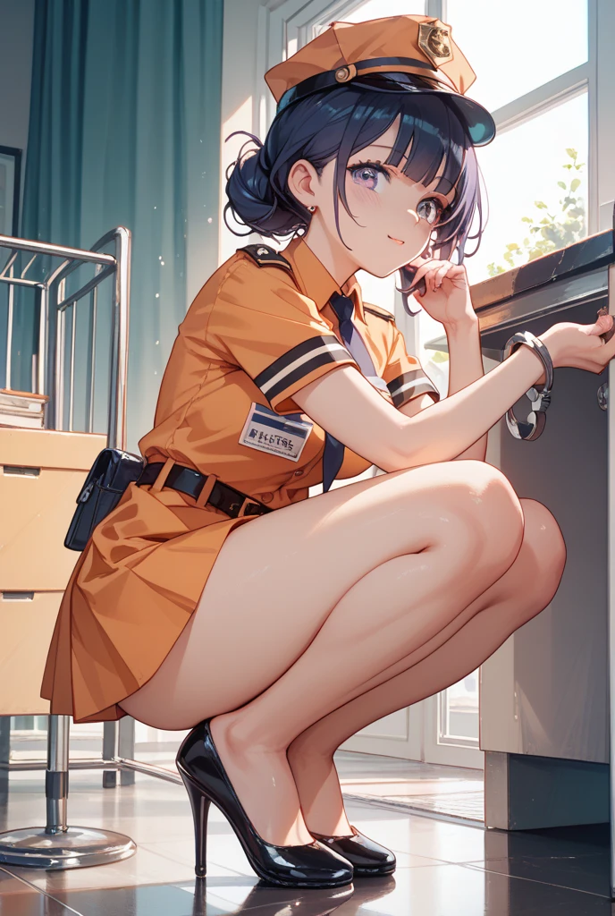 A 14 year old girl with dark brown hair, green eyes, open jeans jacket without pants and below a very sexy and exciting black bikini and a room in the background