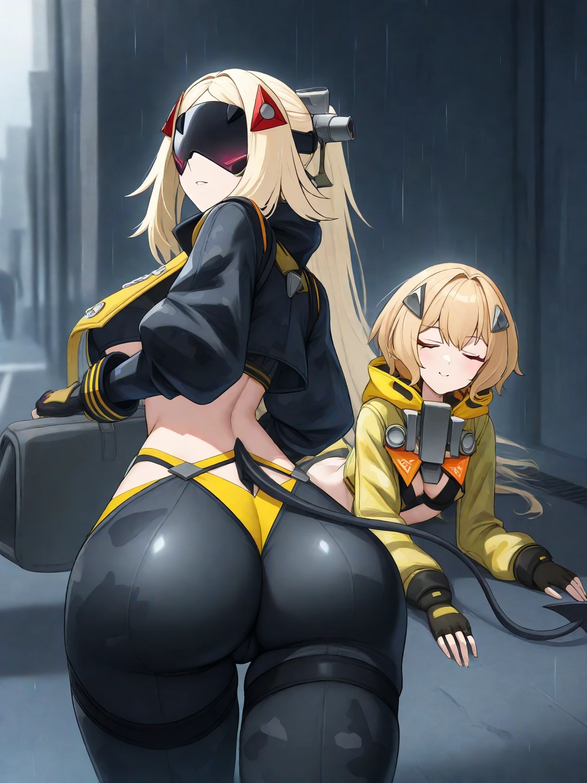 Farts, Fertofuchs, sound effects, fartチューブ, hoses, sitting on face, gas mask, facesitting,in ruin,(2 anime girls),fart,onara,fart,fart,farting,girl  is wearing bodysuits,hip,hosesでお尻と繋がっているgas mask,expression of agony,one  eye  closed