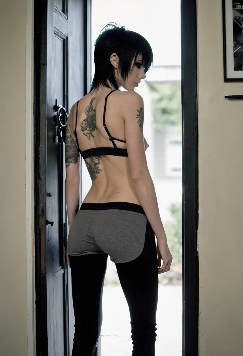 Horny emo bitch shows her ass and gets embarrassed