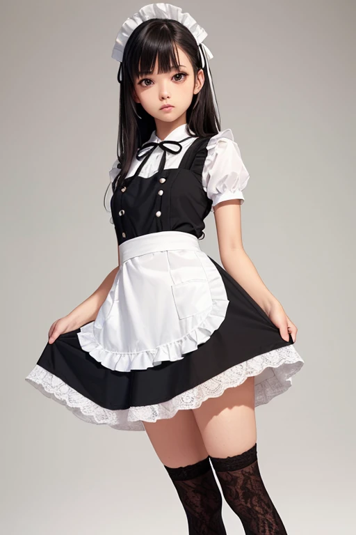 Bunny girl in maid costume:1.5,Wearing light blue fishnet tights:1.5,The best smile:1.5,Full Body Shot:1.5,Gray background:1.5,Wearing black high heels:1.5,