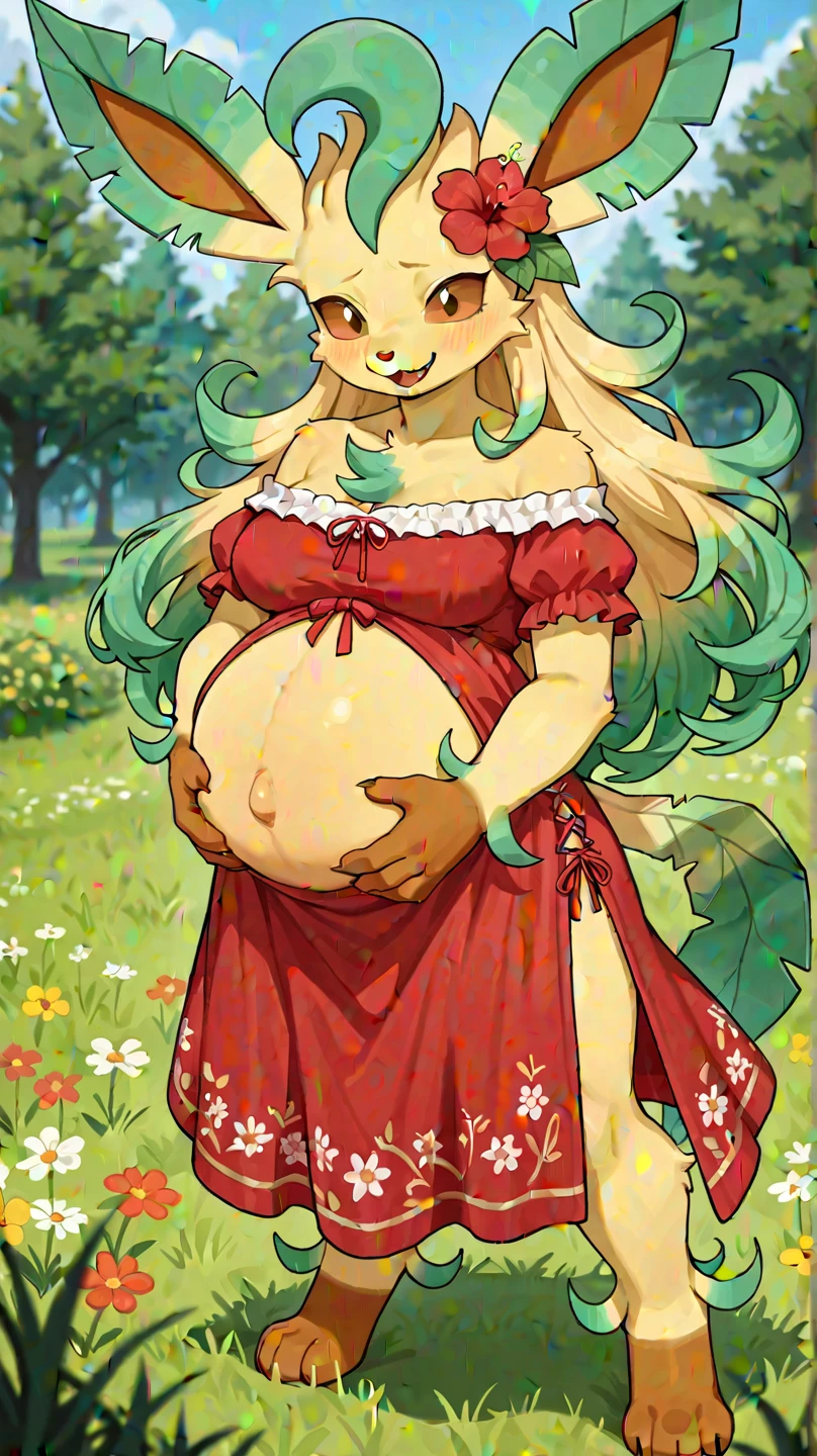 fluttershy from equestria girls wearing nordic clothes and pregnant with the norse god balder with a face of pure happiness living in a cabin in the forest