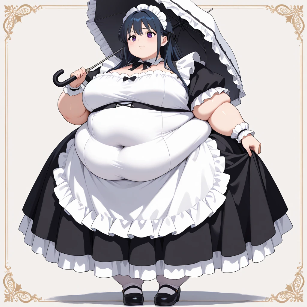 1girl, top heavy figure, (((incredibly big chest))), ((saggy chest)), plump, incredibly plump, ((big belly)), (((big tits))), wide, (((obese))), (((fat))), ((love handles)), double chin, out of shape, obese, fatty, shortstack, short woman, big bossom, ((milf)), small height, mature, standing, full body, bbw, ssbbw,  pantyhose, high heel shoes, Seiga Kaku, blue bikini, blue hair, 