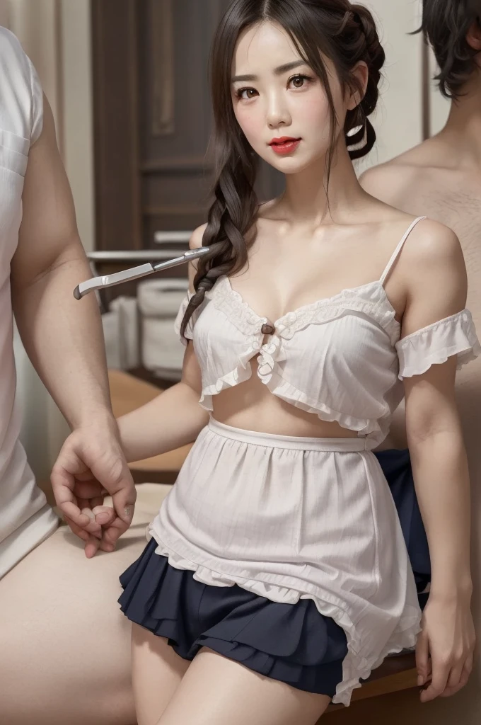 Estrus、Standing doggy style、Maid、Sex、Drooling、Sweat、Ahegao、slender、transformation、Japanese、chest!Real、Realistic、Color photography