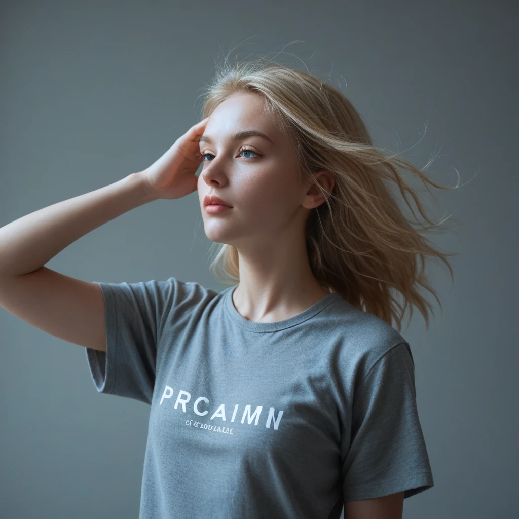 realistic white american female instagram influencer, best quality, blonde, 1 girl, blue blue eyes, in red skirt and tight t-shirt , in her guarden ,far away