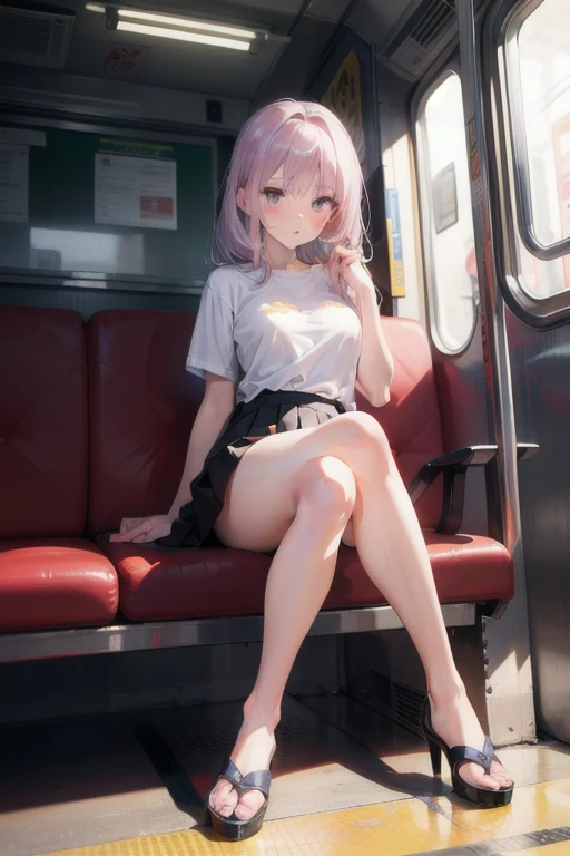 Transparent hair、hime-cut、Golden Eyes、eye glasses、ssmile、early teenage girls、flat chest、Thin pubic hair、Beautiful open legs、In the car