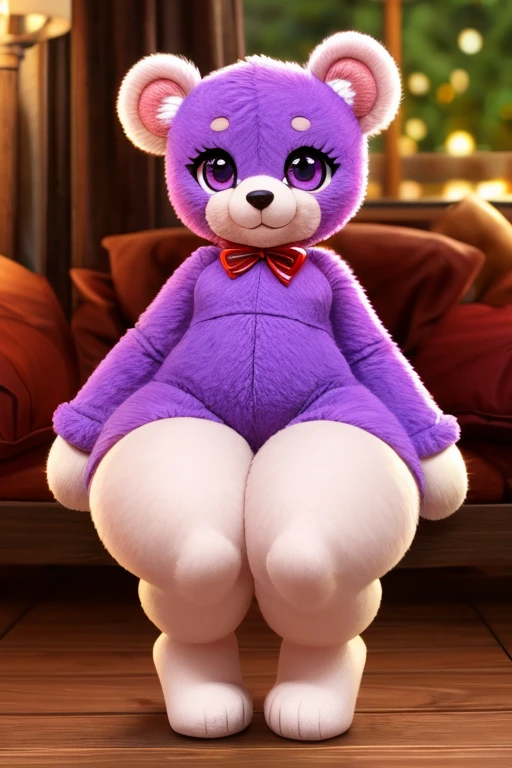 best quality:1.1, (bonfie), 1girl, solo girl, 1bunny girl, thick body, small breasts, pink eyeright, highlighted pink eyes), her eyes are the same color, blush, embarrassed face, detailed face, dress, nice body proportions, arms relaxed at your sides, school uniform with tie, red tie, anime style, student, purple skin, very detailed face, ((furry nose, rabbit nose)), thick big legs and wide hips, full body, close on body, chubby, rabbit teeth, rabbit ears, joints, above view, best quality